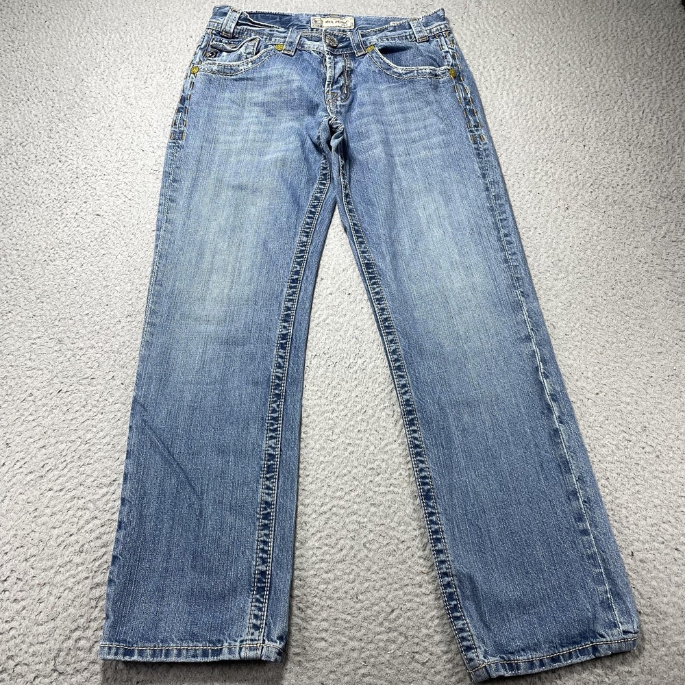 MEK Denim New York Straight Jeans Mens 31x32 Blue Medium Wash‎ Embroidered
